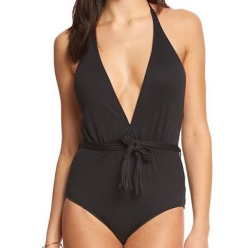 NWT Seafolly Deep V Malliot Tassel Swimsuit 6